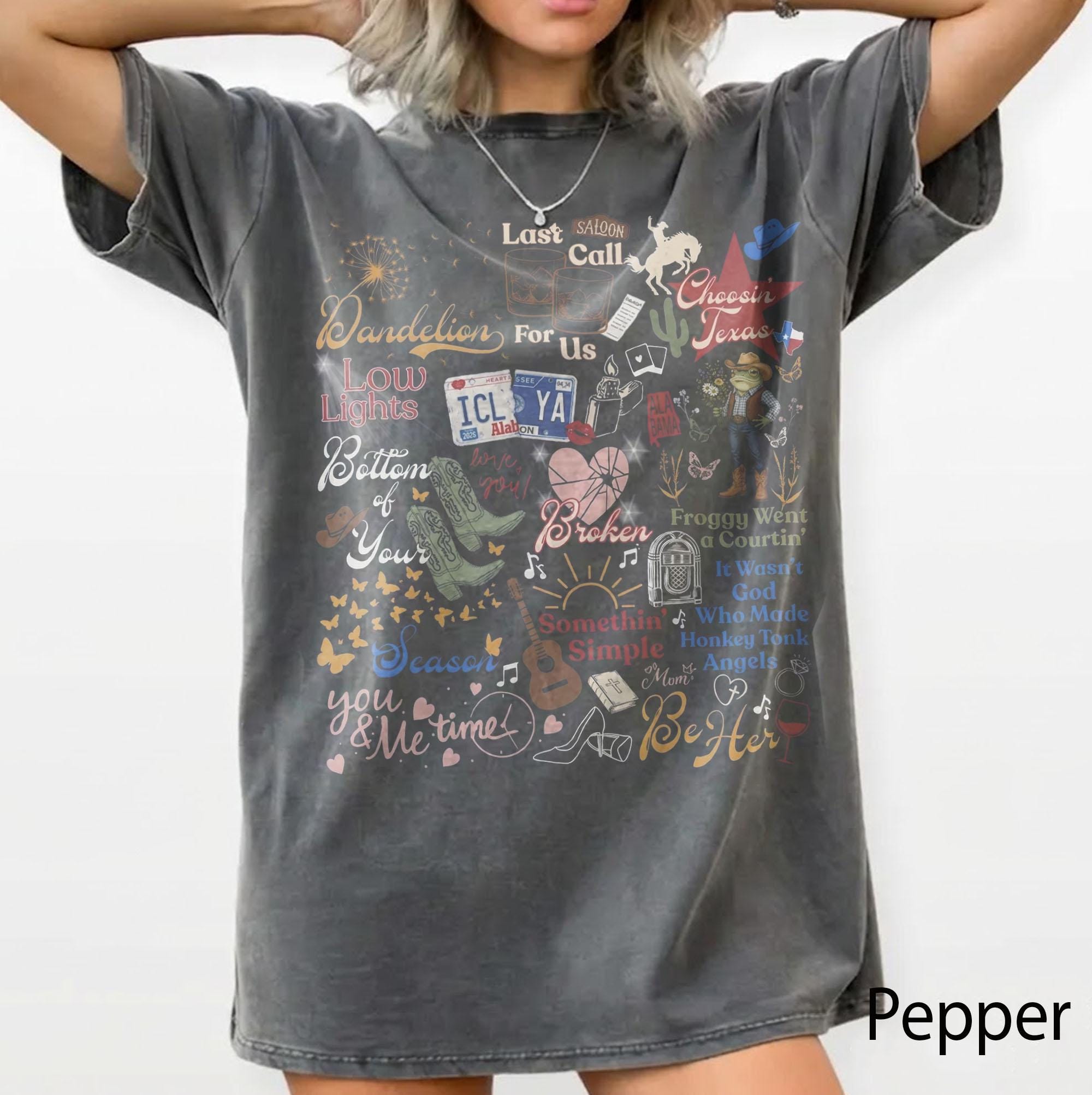 Ella Dandelion Lyric Shirt Choosin Texas Song Tee, Ella's Fellas Club Shirt, Vintage Country Concert Outfit, Retro Western Tour Apparel (1)