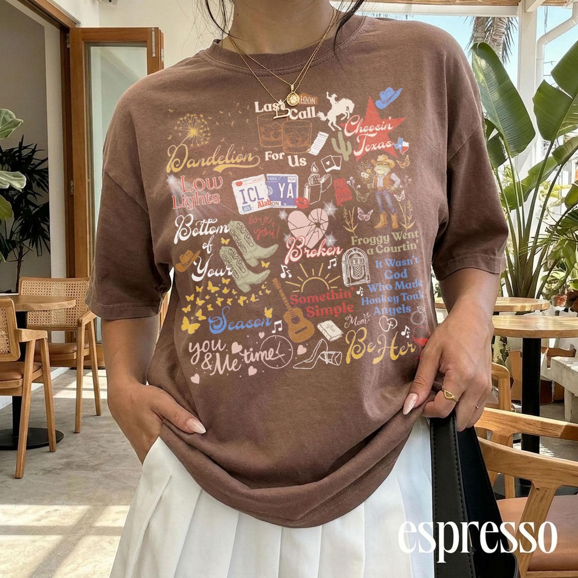 Ella Dandelion Lyric Shirt Choosin Texas Song Tee, Ella's Fellas Club Shirt, Vintage Country Concert Outfit, Retro Western Tour Apparel (3)
