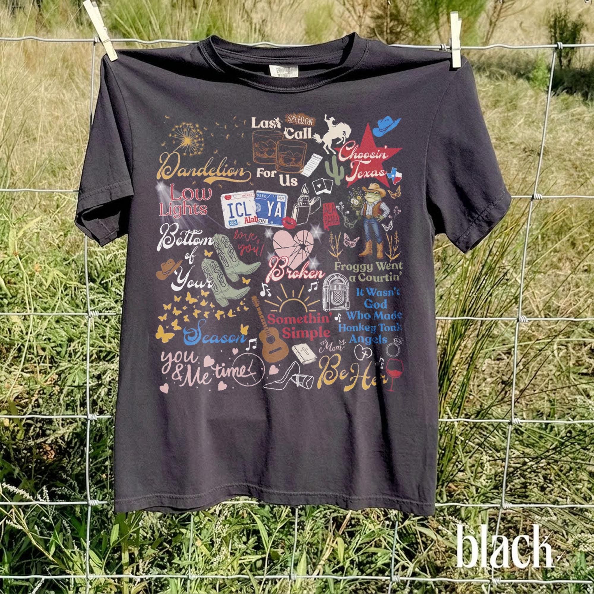 Ella Dandelion Lyric Shirt Choosin Texas Song Tee, Ella's Fellas Club Shirt, Vintage Country Concert Outfit, Retro Western Tour Apparel (4)