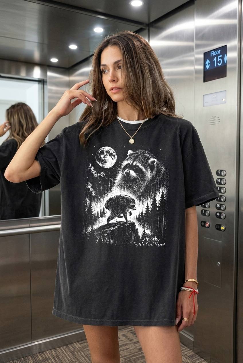 Vintage Jimothy Raccoon Shirt, Seattle Feral Legend T-shirt, Cute Raccoon Tee (2)