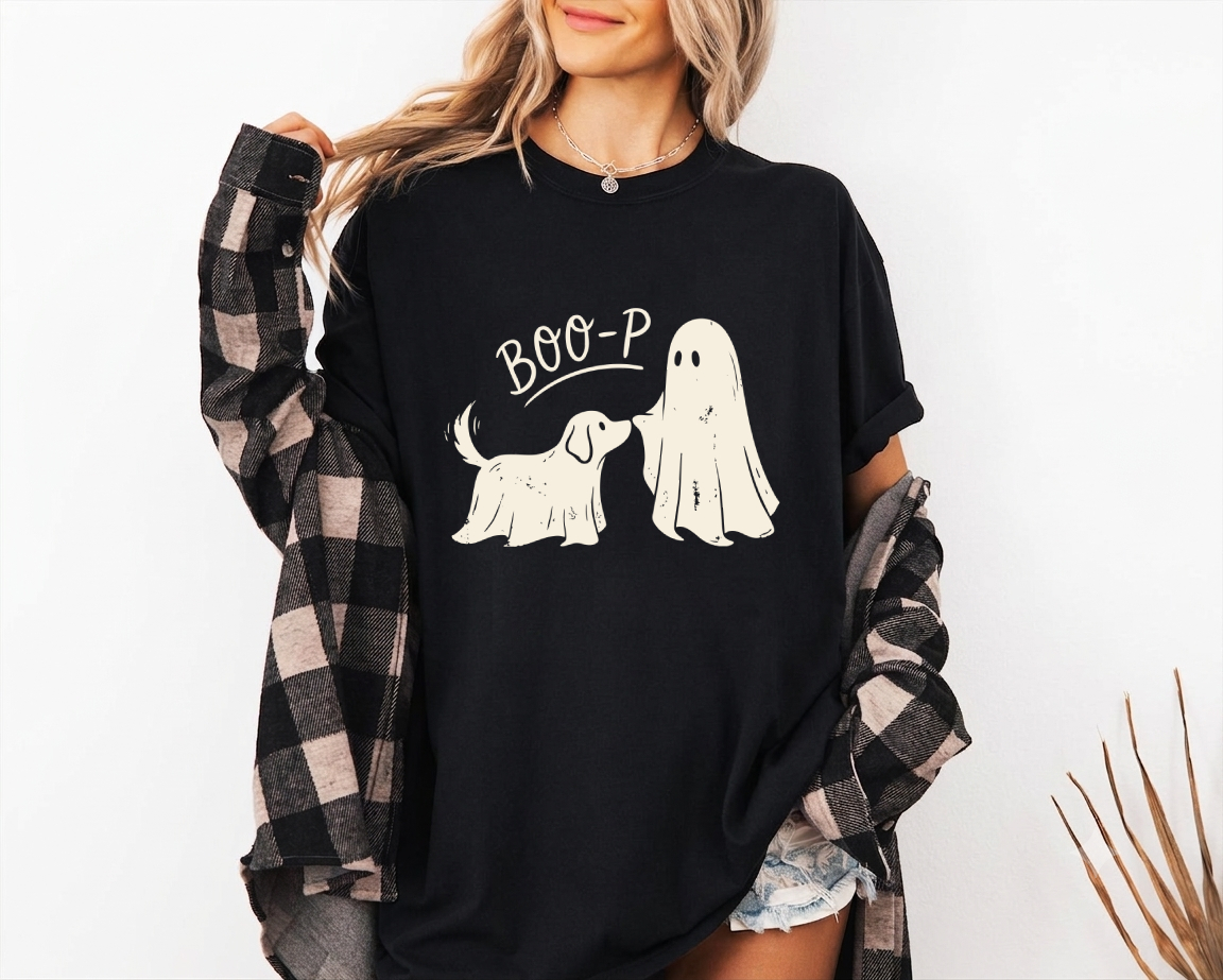 Boo-p Ghost Dog T-Shirt, Funny Halloween Dog Mom Shirt (4)