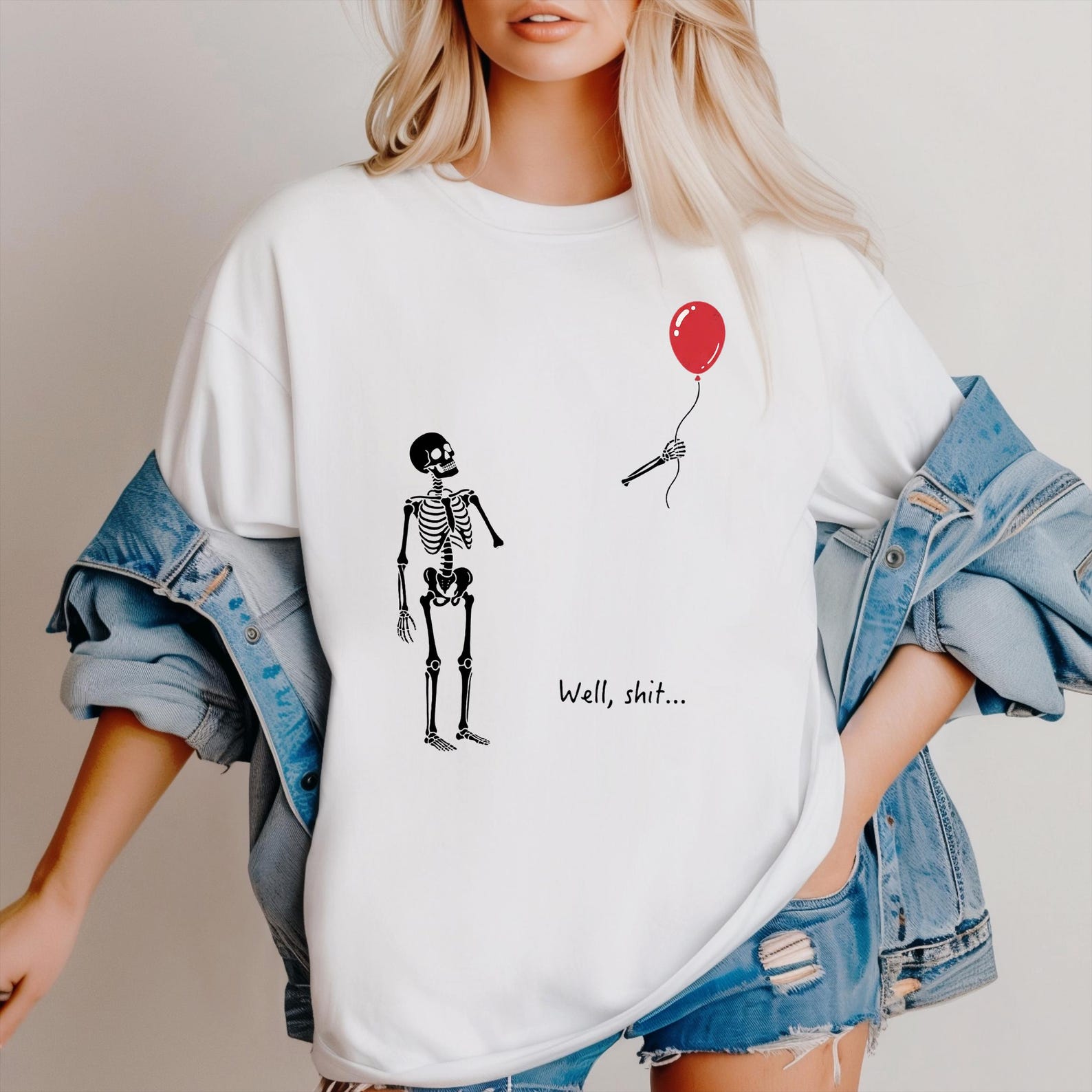 Skeleton Lost Balloon, Well Shit Funny Skeleton Tee (2)